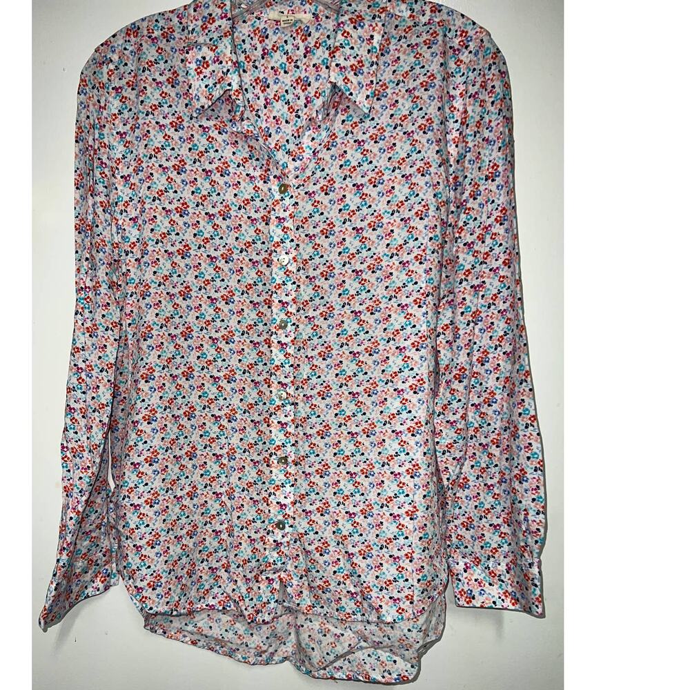 Jane and Delancey Ditzy Floral High Low Shirt Button Up Roll Tab Sleeves L